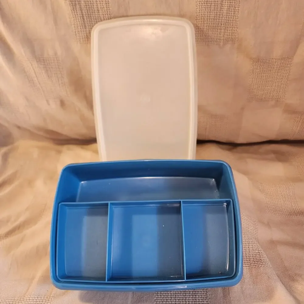 Vintage Tupperware 767 768 769 Stow-N-Go Blue Storage Container Tray Tuppercraft